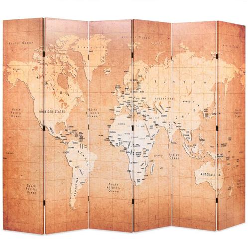 vidaXL Kamerscherm inklapbaar wereldkaart 228x170 cm geel, Huis en Inrichting, Woonaccessoires | Kamerschermen, Nieuw, Verzenden