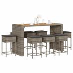 vidaXL 9-delige Tuinbarset met kussens poly rattan grijs, Verzenden, Nieuw, Rotan, 8 zitplaatsen