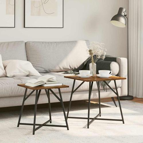 vidaXL Bijzettafelset 2 pcs Gerookte eik en Zwart 50 x 50 x, Huis en Inrichting, Tafels | Bijzettafels, Nieuw, Verzenden