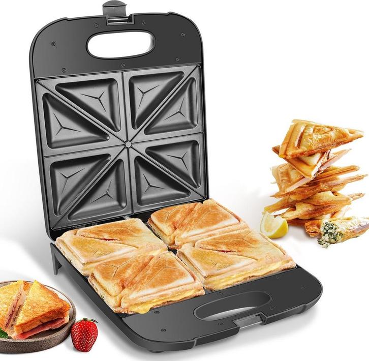 Tosti apparaat - Tosti ijzer - Sandwich maker - 1400W - Zwar, Witgoed en Apparatuur, Contactgrills, Zo goed als nieuw, Verzenden