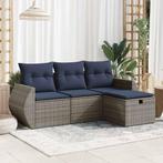 vidaXL 4-delige Loungeset met kussens poly rattan grijs, Tuin en Terras, Verzenden, Nieuw, Rotan, Loungeset