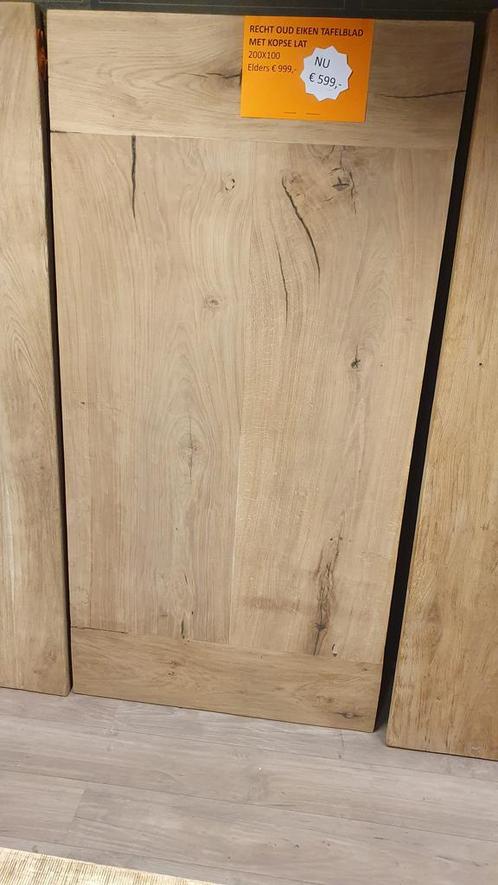 Recht oud eiken tafelblad van 200x100x4,5cm, Huis en Inrichting, Tafels | Eettafels, Nieuw, Ophalen