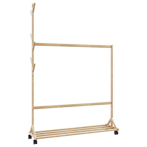 vidaXL Kledingrek met haken en wielen 100x35x157 cm bamboe, Kleding | Dames, Kledingrekken, Nieuw, Verzenden