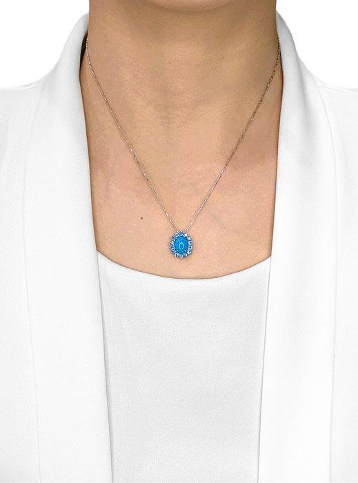 Hanger - 18 karaat Witgoud - 2.17ct. tw. Turquoise - Saffier, Sieraden, Tassen en Uiterlijk, Antieke sieraden