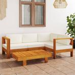 vidaXL 5-delige Loungeset met crèmewitte kussens acaciahout, Verzenden, Nieuw, Hardhout, Loungeset