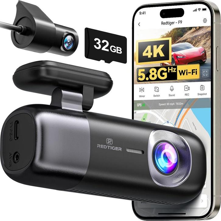 Dashcam voor auto - 4K / 1080P, wifi GPS autocamera met grat, Auto diversen, Dashcams, Zo goed als nieuw, Verzenden