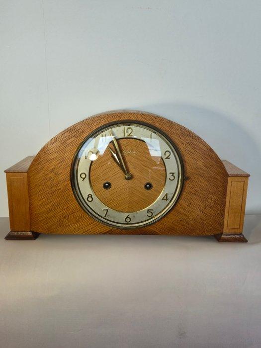 Mantelklok met drie gongstaven. - Junghans - Hout, Messing,, Antiek en Kunst, Antiek | Klokken