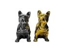 Veiling - 2x Bulldog van resin - goud en zilver, Nieuw