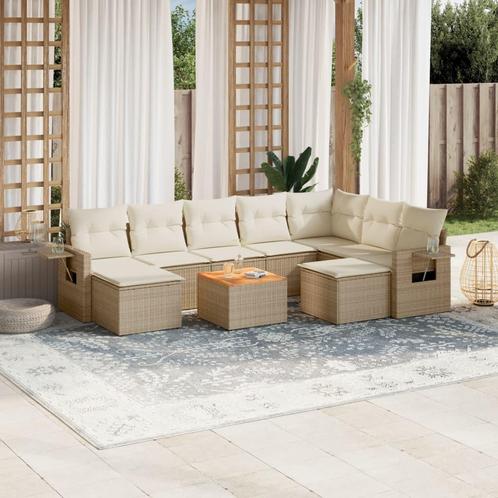 vidaXL 10-delige Loungeset met kussens poly rattan beige, Tuin en Terras, Tuinsets en Loungesets, Loungeset, Nieuw, Rotan, Verzenden