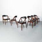 Vintage Deense Kai Kristiansen stoelen, set van 6, Gebruikt, Zwart, Vijf, Zes of meer stoelen, Leer
