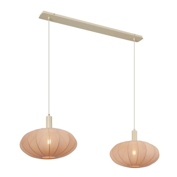 Japandi hanglamp beige met stoffen kap 2-lichts - Bida, Huis en Inrichting, Lampen | Hanglampen, Nieuw, Overige materialen, 75 cm of meer