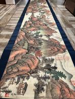 Zijde en rijstpapier aquarel berglandschap grote met de hand