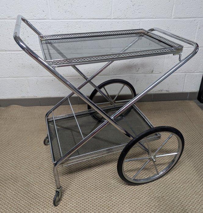 Serveerwagen - Staal, Glas, Rubber - Vintage serveerwagen –, Antiek en Kunst, Curiosa en Brocante