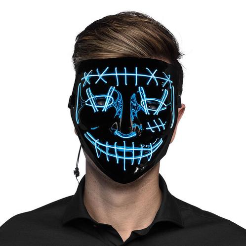Halloween Led-Masker Killer Smile Blauw, Hobby en Vrije tijd, Feestartikelen, Nieuw, Verzenden