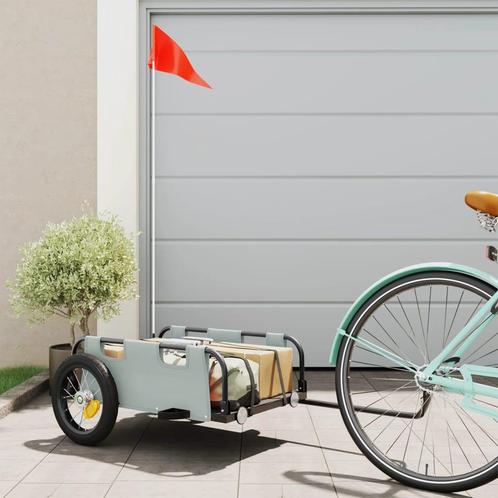 vidaXL Fietstrailer oxford stof en ijzer grijs, Fietsen en Brommers, Fietsaccessoires | Aanhangers en Karren, Nieuw, Verzenden
