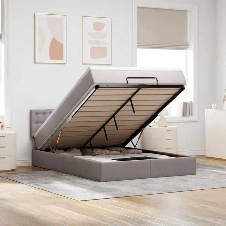 vidaXL Bed met matras 140x190 cm stof taupe, Huis en Inrichting, Slaapkamer | Bedden, 140 cm, 190 cm of minder, Tweepersoons, Nieuw