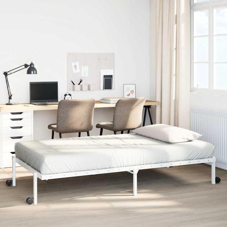 vidaXL Bedframe zonder matras opvouwbaar 100x190 cm staal, Huis en Inrichting, Slaapkamer | Bedden, 100 cm, 190 cm of minder, Wit