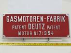 EisenbahnSchild Gasmotoren Fabrik DEUTZ Motor No 71354, Verzamelen, Nieuw, Overige typen, Ophalen of Verzenden