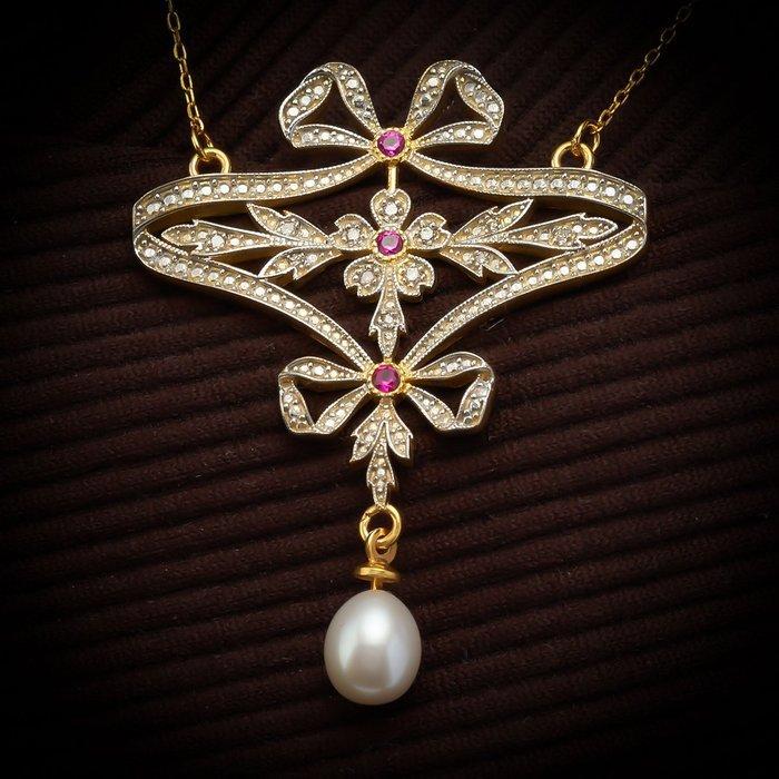 Zonder minimumprijs - Halsketting Zilver Robijn - Diamant, Sieraden, Tassen en Uiterlijk, Kettingen