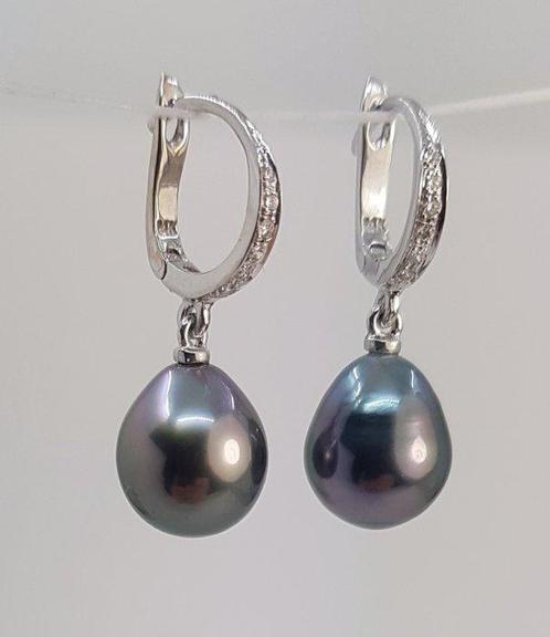 Oorbellen - 14 karaat Witgoud - 0.09ct. tw. - 9x10mm, Sieraden, Tassen en Uiterlijk, Oorbellen