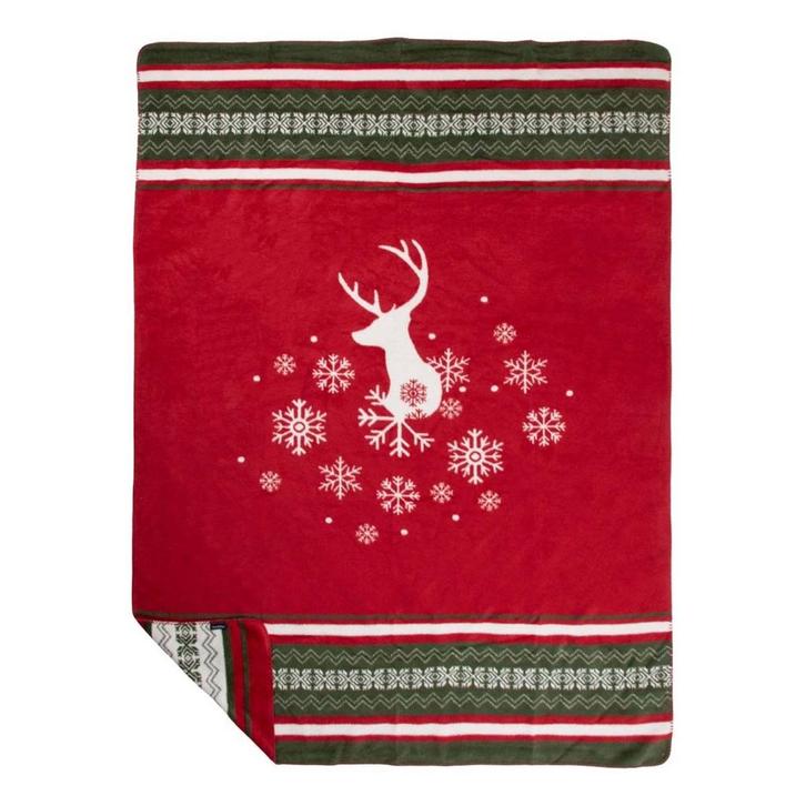 Plaid hert rood groen xl 150x200cm, Huis en Inrichting, Woonaccessoires | Overige, Verzenden