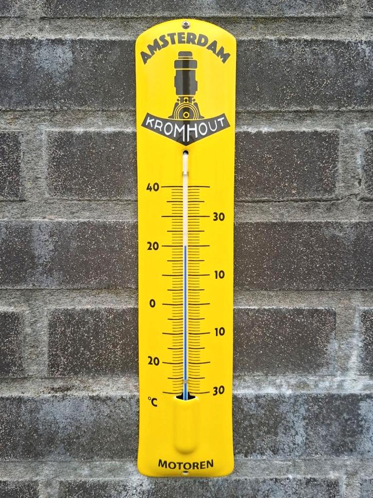 Emaille Thermometer Kromhout Amsterdam, Verzamelen, Merken en Reclamevoorwerpen, Verzenden
