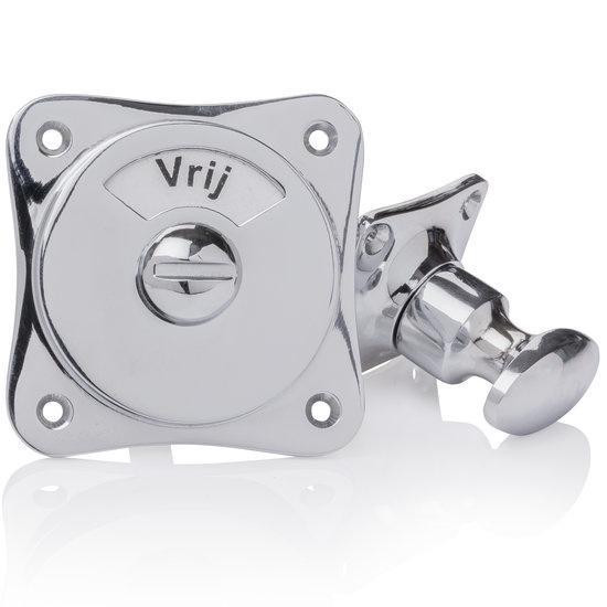 WC slot draaiknop vrij-bezet glanzend nikkel - retro jare..., Doe-het-zelf en Verbouw, Hang- en Sluitwerk, Slot, Nieuw, Koper of Messing