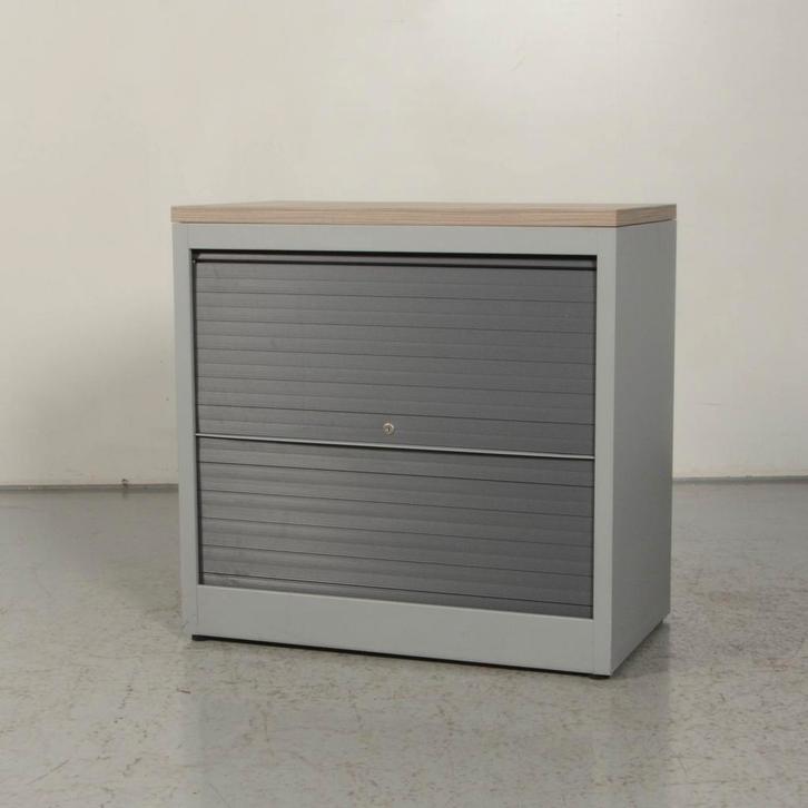 Roldeurkast Kinnarps - Aluminium - Delano Eiken topblad - 78, Huis en Inrichting, Kasten | Roldeurkasten en Archiefkasten, Ophalen of Verzenden