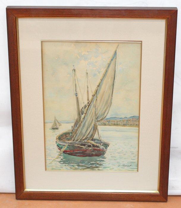Gabriel Amat Pagès (1899–1984) - Veleros en la bahía, Antiek en Kunst, Kunst | Schilderijen | Klassiek
