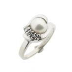 Witgouden ring met parel en diamanten | 0,07 ct. (585), Sieraden, Tassen en Uiterlijk, 18 tot 19, Gebruikt, Overige kleuren, Ophalen of Verzenden
