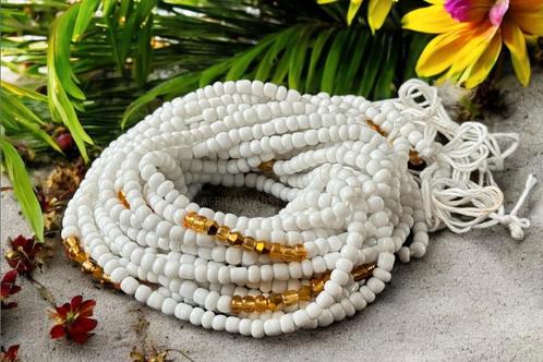 Waist Beads / Afrikaanse Heupketting - Abiéyuwa - Wit / goud, Sieraden, Tassen en Uiterlijk, Kettingen, Nieuw, Ophalen of Verzenden