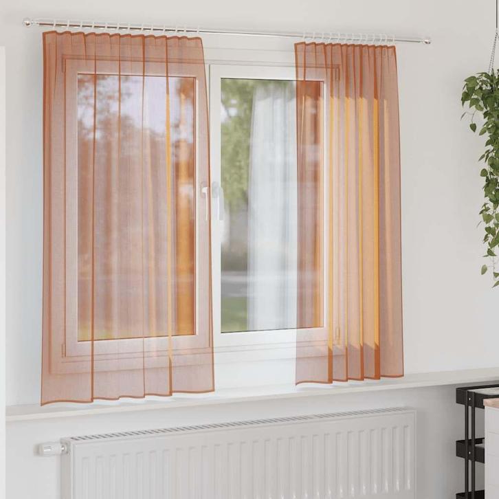 vidaXL Voile gordijnen met roedezakken 2 st terracotta, Huis en Inrichting, Stoffering | Gordijnen en Lamellen, Bruin, Nieuw, Verzenden