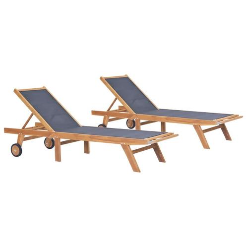 vidaXL Ligbedden 2 st inklapbaar met wielen massief teakhout, Tuin en Terras, Ligbedden, Nieuw, Verzenden