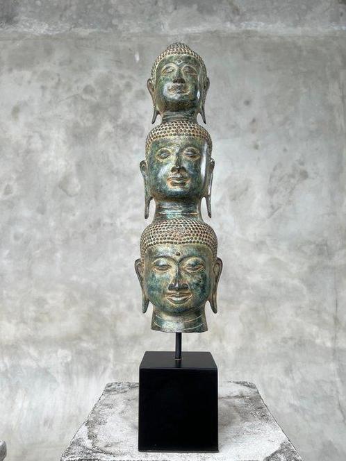 sculptuur, Bronze sculpture of Buddha Heads 3 - Patinated -, Antiek en Kunst, Kunst | Designobjecten