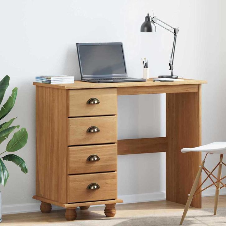 vidaXL Bureau met lade ASKIM Bruin 95 x 40 x 75 cm Massief, Huis en Inrichting, Bureaus, Nieuw, Verzenden