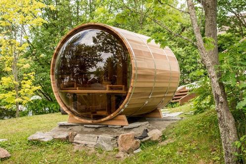 Dundalk panorama barrel sauna met veranda ø213 x 310 cm -.., Sport en Fitness, Sauna, Nieuw, Verzenden