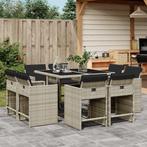 vidaXL 9-delige Tuinset met kussens poly rattan lichtgrijs, Nieuw, 8 zitplaatsen, Tuinset, Verzenden