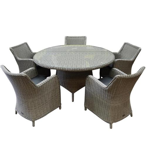 Bilbao Riccione dining tuinset 150 cm rond 6-delig grijs, Tuin en Terras, Tuinsets en Loungesets, Nieuw, Wicker, Ophalen of Verzenden