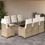 vidaXL 9-delige Tuinset met kussens poly rattan beige, Nieuw, 8 zitplaatsen, Tuinset, Verzenden