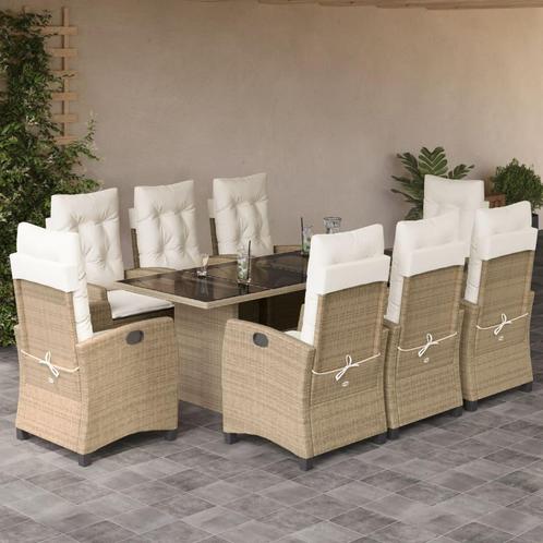 vidaXL 9-delige Tuinset met kussens poly rattan beige, Tuin en Terras, Tuinsets en Loungesets, Tuinset, Nieuw, 8 zitplaatsen, Rotan