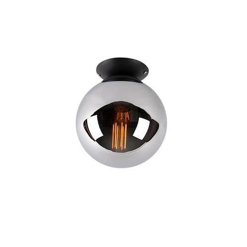 Art deco plafondlamp zwart met smoke glas - Pallon, Huis en Inrichting, Lampen | Overige