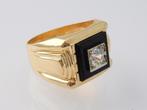 Brede 18 karaat Gouden Herenring Ring Onyx edelsteen, Sieraden, Tassen en Uiterlijk, Ringen, Nieuw, Goud, Goud, 20 of groter