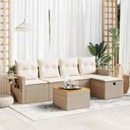 vidaXL 6-delige Loungeset met kussens poly rattan beige, Tuin en Terras, Verzenden, Nieuw, Rotan, Loungeset