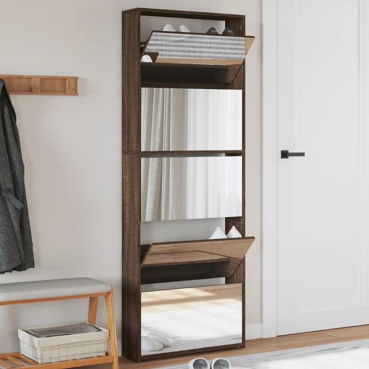 vidaXL Schoenenkast met spiegel 5-laags 63x17x169,5 cm, Huis en Inrichting, Kasten | Schoenenrekken, Nieuw, Verzenden