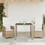 vidaXL 3-delige Bistroset met kussens poly rattan beige, Tuin en Terras, Tuinsets en Loungesets, Verzenden, Nieuw, Rotan