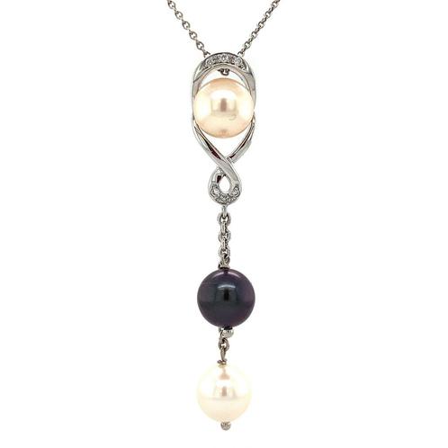 Witgouden hanger met parels en diamant 18 karaat, Sieraden, Tassen en Uiterlijk, Kettinghangers, Wit, Zo goed als nieuw, Goud