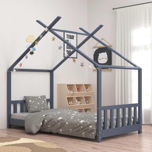 vidaXL Kinderbedframe massief grenenhout grijs 70x140 cm, Kinderen en Baby's, Kinderkamer | Bedden, Nieuw, Verzenden