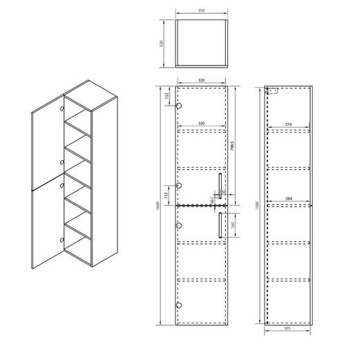 Badkamerkast Differnz Hilde 160x35x32cm Hoogglans Wit, Huis en Inrichting, Badkamer | Badkamermeubels, Ophalen of Verzenden