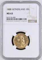 Gouden Willem III 10 gulden 1888 MS63 NGC gecertificeerd, Koning Willem III, Verzenden, Goud, Losse munt