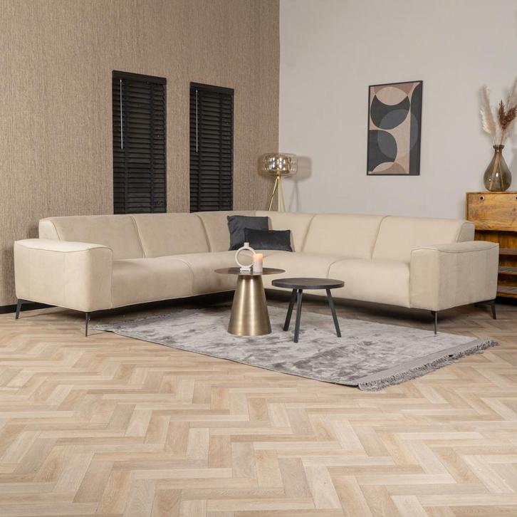 40% Korting: Velvet hoekbank Vegas beige links/rechts, Huis en Inrichting, Banken | Bankstellen, Zo goed als nieuw, Ophalen